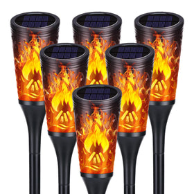 Toodour solar torch lights with dancing flame for safe outdoor ambiance.