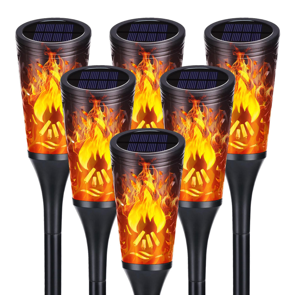 Toodour solar torch lights with dancing flame for safe outdoor ambiance.