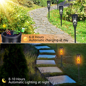 Toodour solar torches glow warmly along garden paths for inviting evenings.