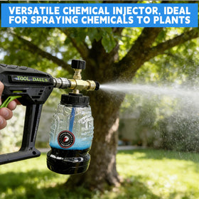 Tool Daily black soap nozzle designed for chemical injector compatibility.