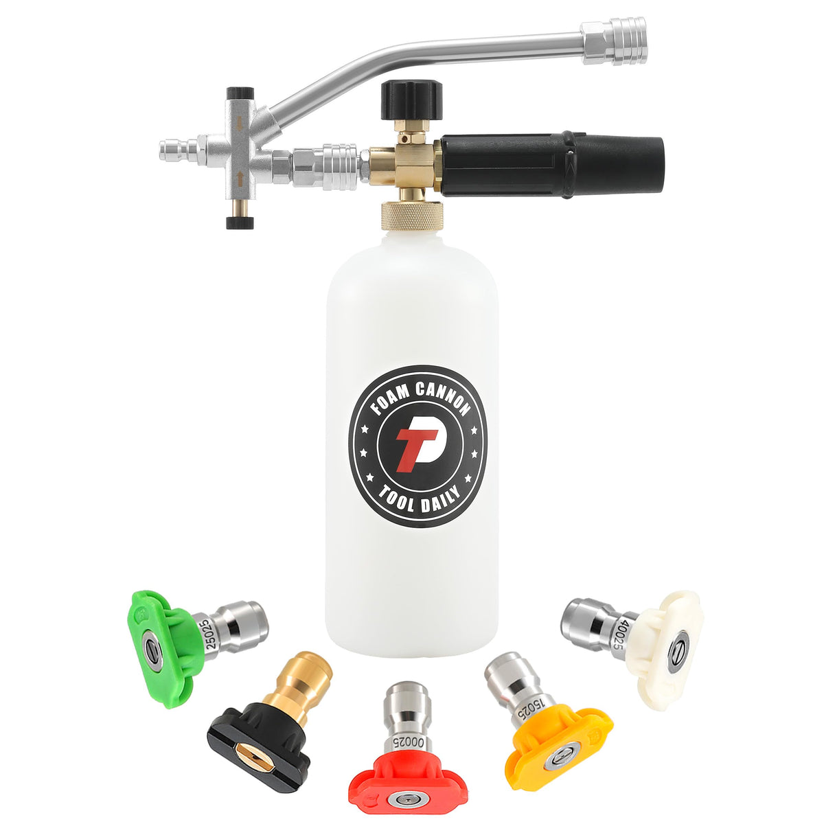 Tool Daily foam cannon with adjustable nozzle delivers precise foam for vehicles.