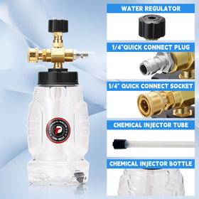 Tool Daily injector with transparent bottle visible for easy soap level monitoring.