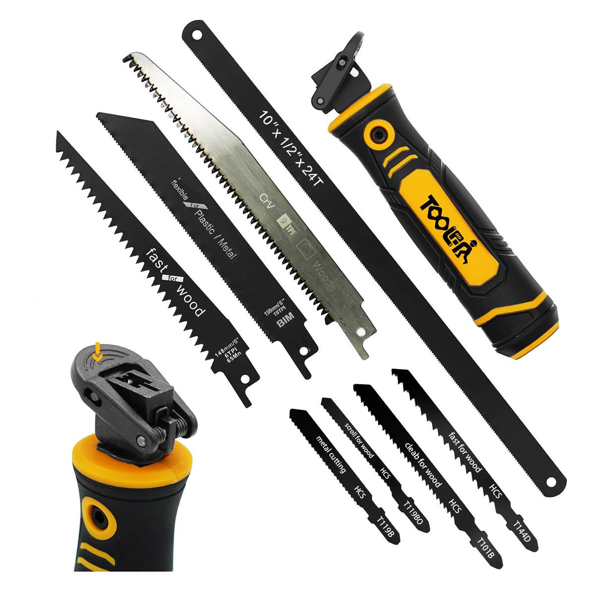 Toolan 8-in-1 hand saw with ergonomic handle for comfortable grip during long cuts.