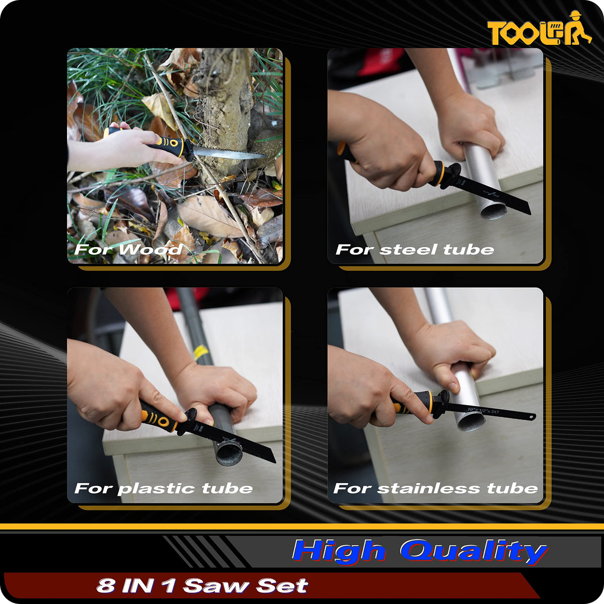Toolan high-speed steel blades provide durability and sharpness for drywall and wood cuts.