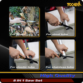 Toolan high-speed steel blades provide durability and sharpness for drywall and wood cuts.