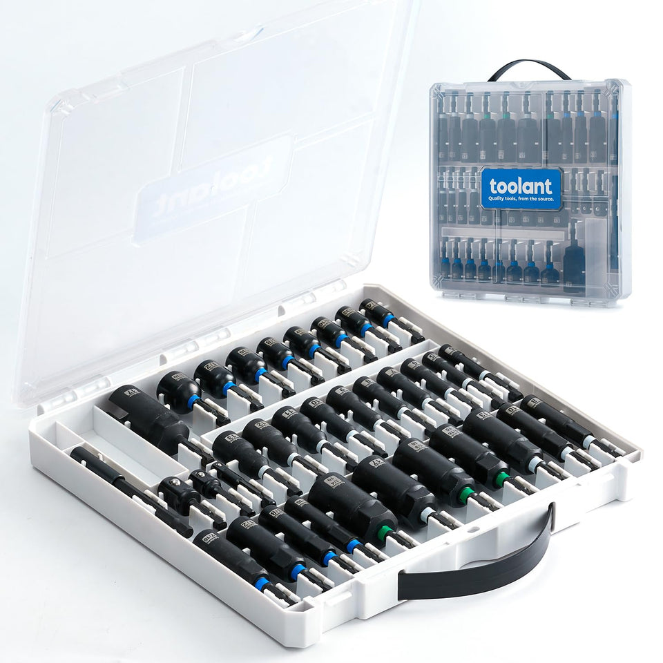 Toolant 34 piece magnetic nut driver set overhead tips enable secure one handed use