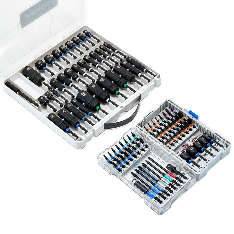 Toolant 34pcs impact nut driver set on workbench for fast DIY assemblies