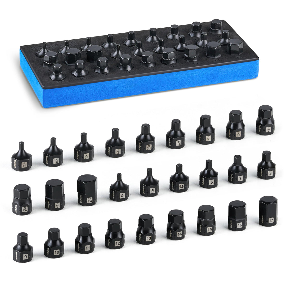 Toolant 3/8-drive impact hex socket set, side view, built for high-torque work.