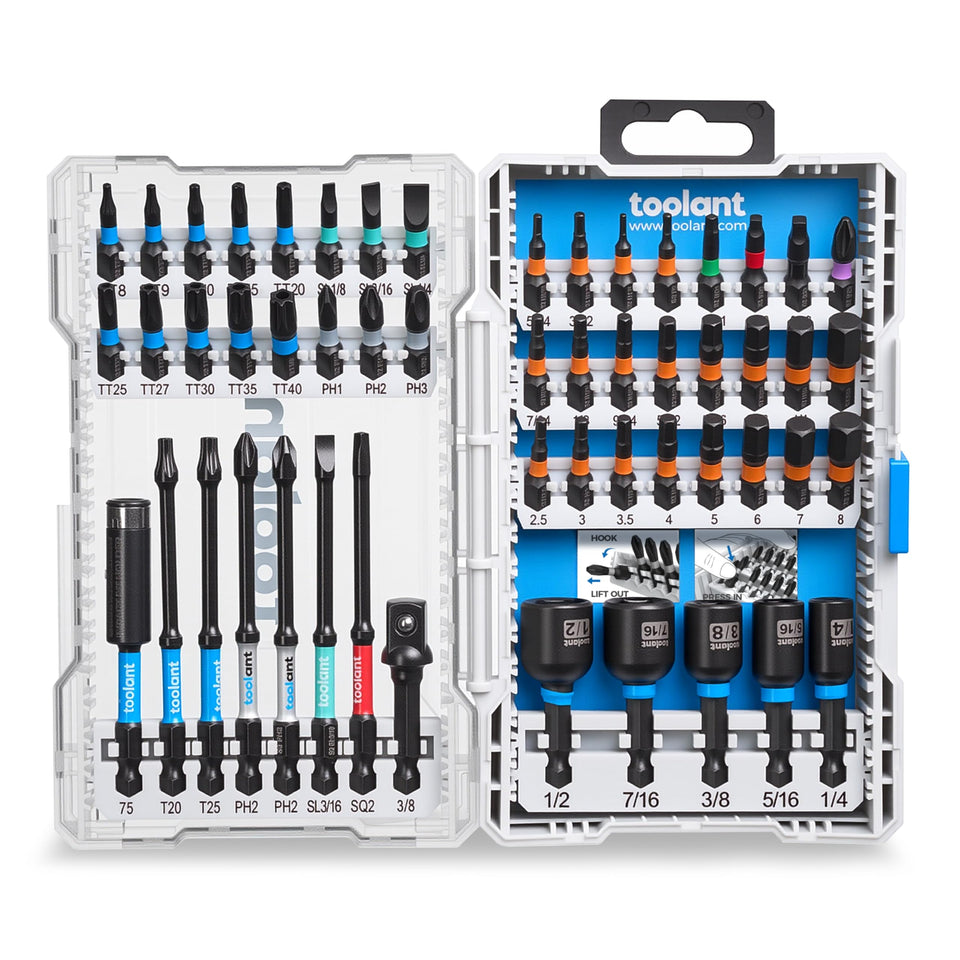 Toolant 52-piece impact driver set in case for organized storage and quick access.