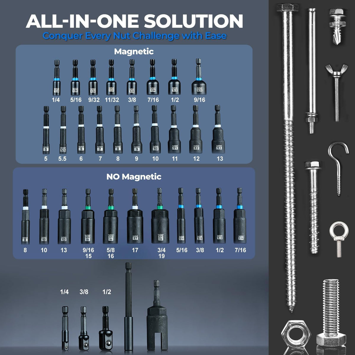 Toolant 52pc S2 steel screwdriver bit set with varied bits for multiple fasteners