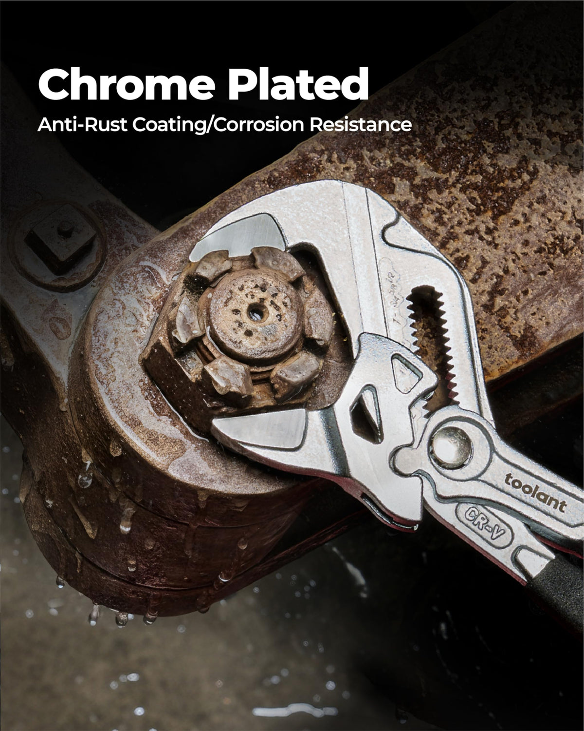 Toolant wrench with anti-rust chrome finish for damp environments.