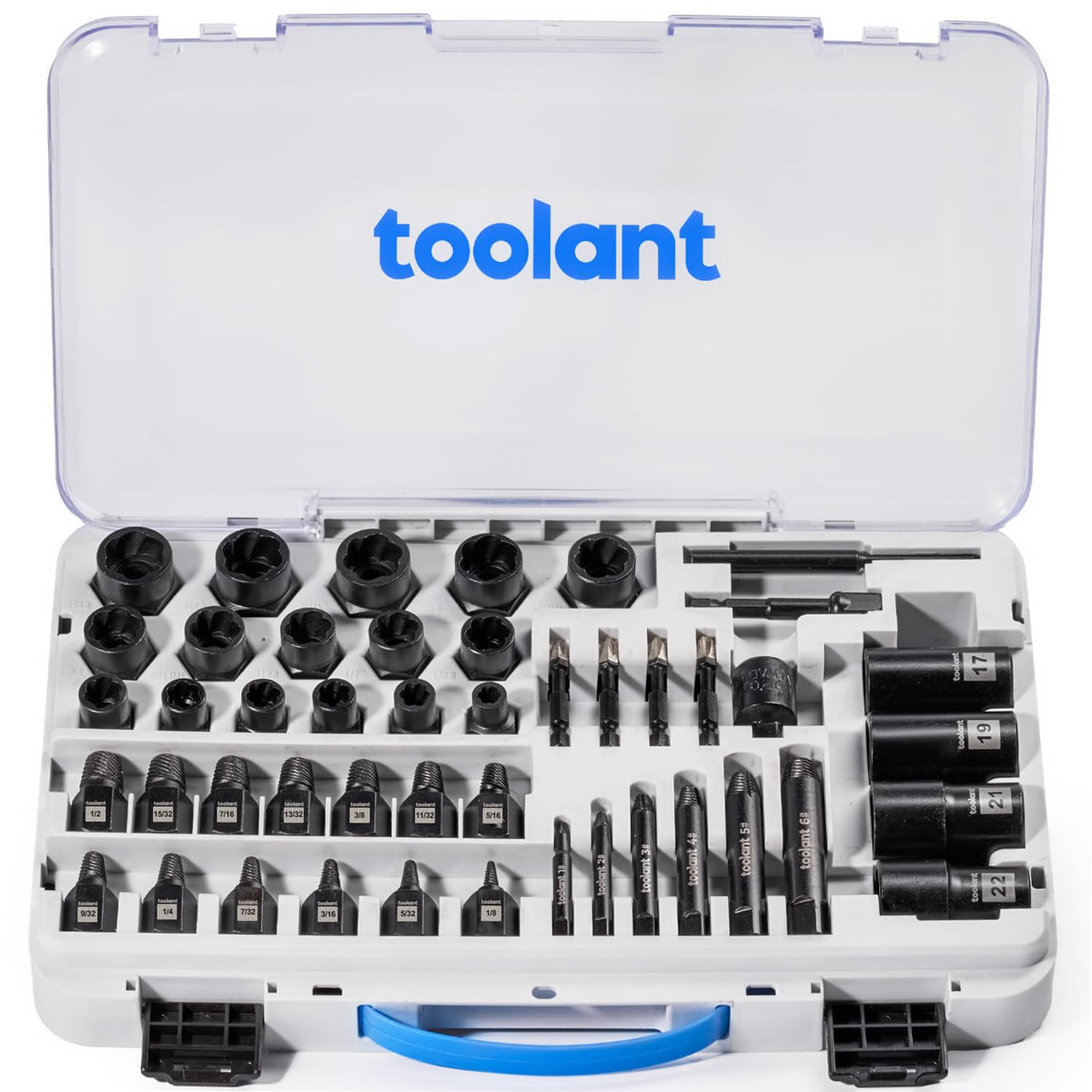 Toolant bolt extractor kit front view for damaged fasteners