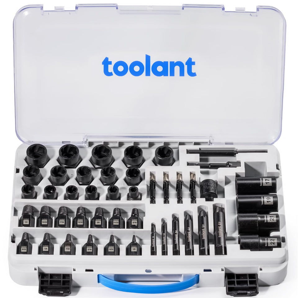 Toolant bolt extractor kit front view for damaged fasteners