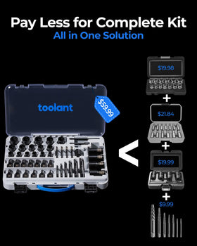 Toolant bolt extractor kit showing size range for versatile bolts