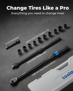 Toolant breaker bar extended to reach tight spaces for stubborn bolts