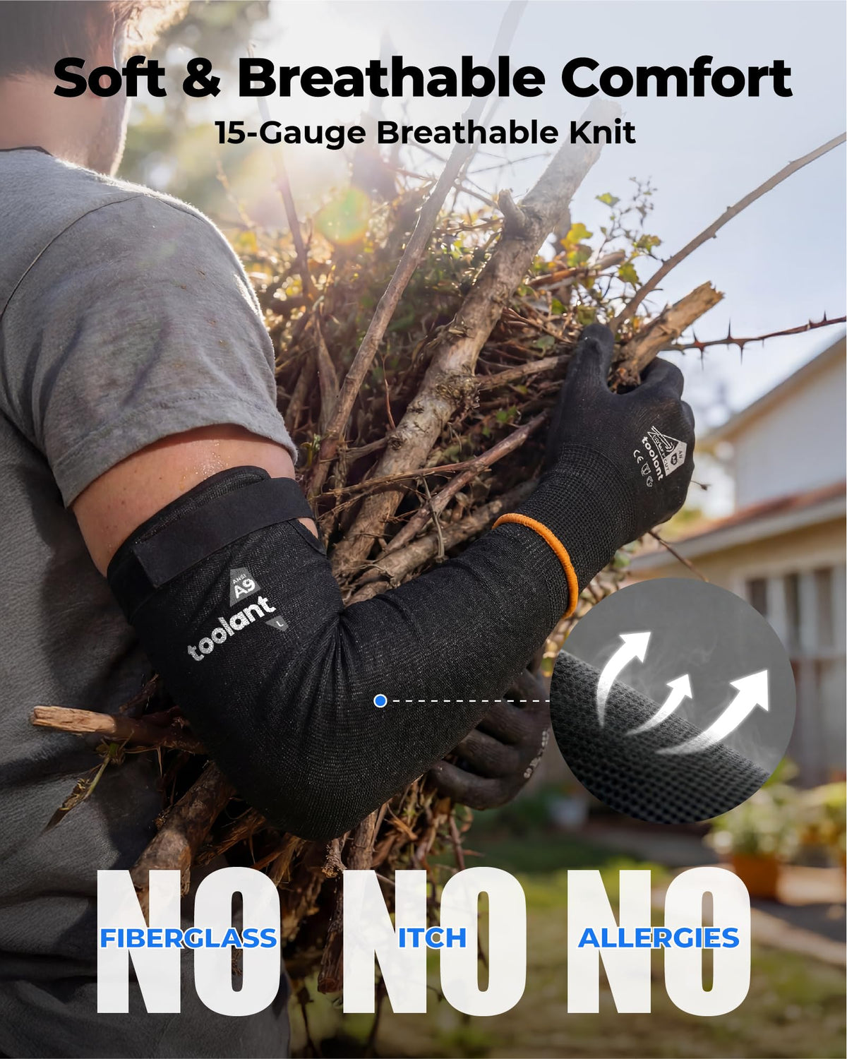 Toolant breathable 15-gauge knit sleeve keeping arms cool during long shifts.