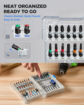 Toolant color-coded rings on bits for fast size identification.