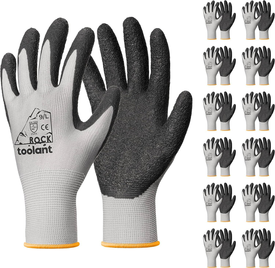 Toolant crinkle latex coated gloves bulk gray large for durable job-site use.
