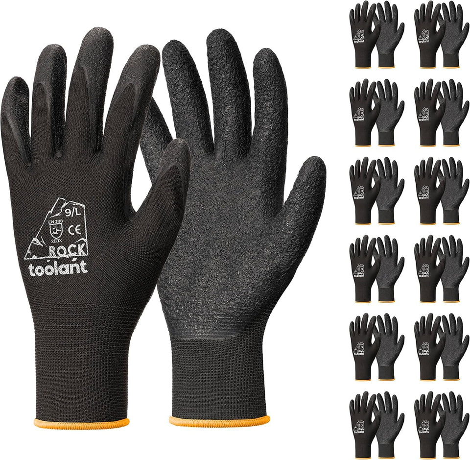 Toolant crinkle latex gloves provide durable grip for heavy construction tasks