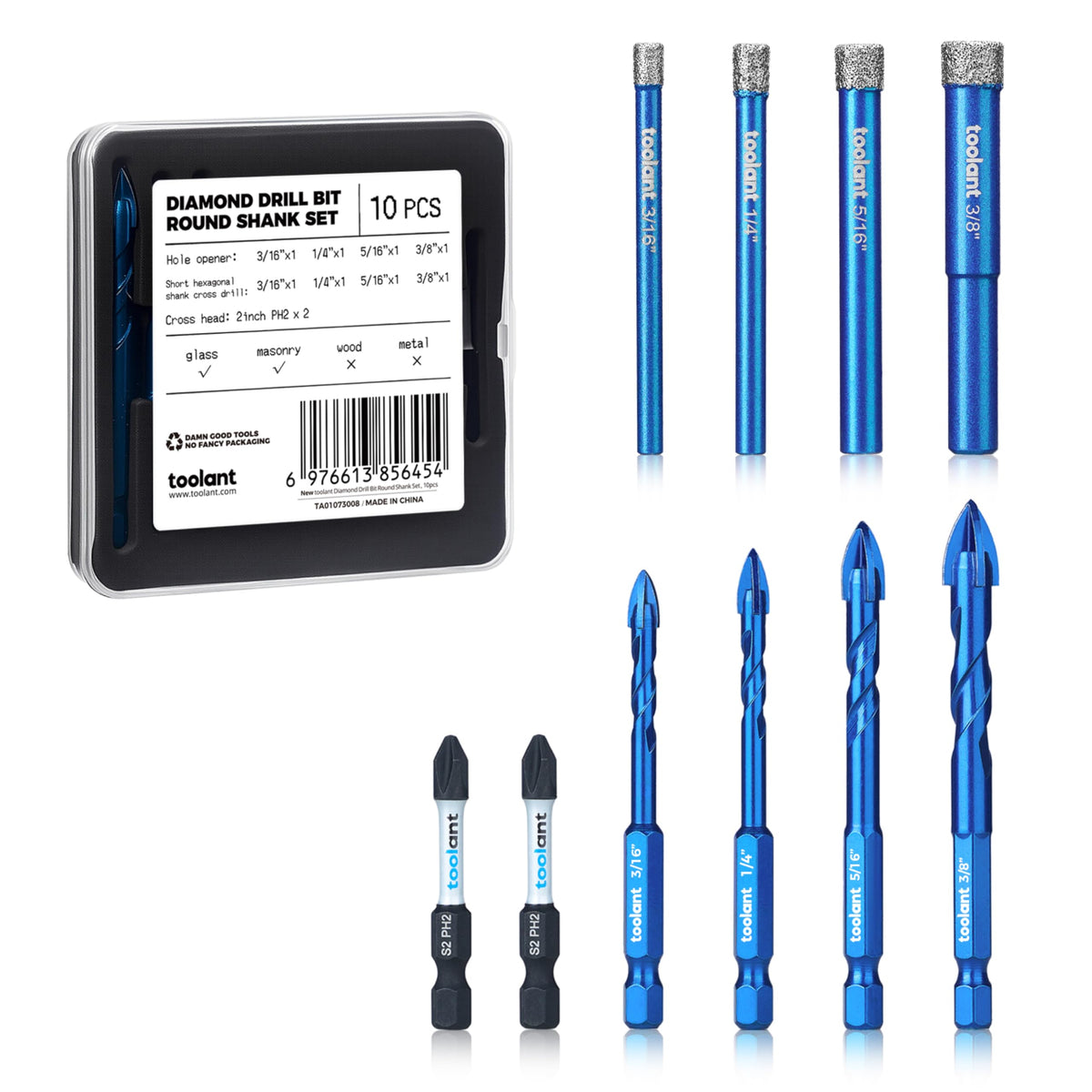 Toolant diamond drill bits set full collection for versatile tile, glass, and stone drilling.