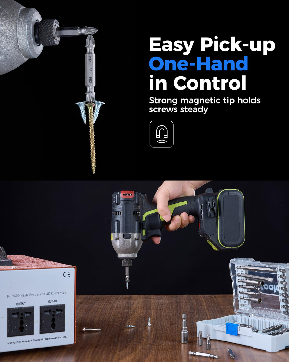 Toolant easy access organizer keeps bits secure and easy to grab.