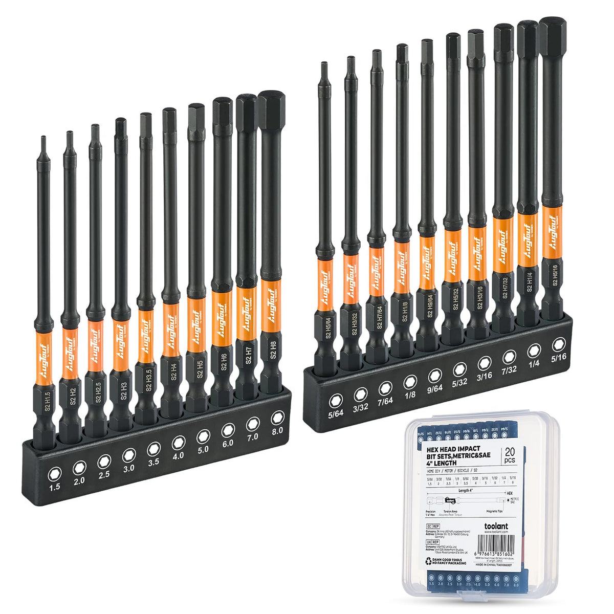 Toolant impact hex bits in storage box for organized work
