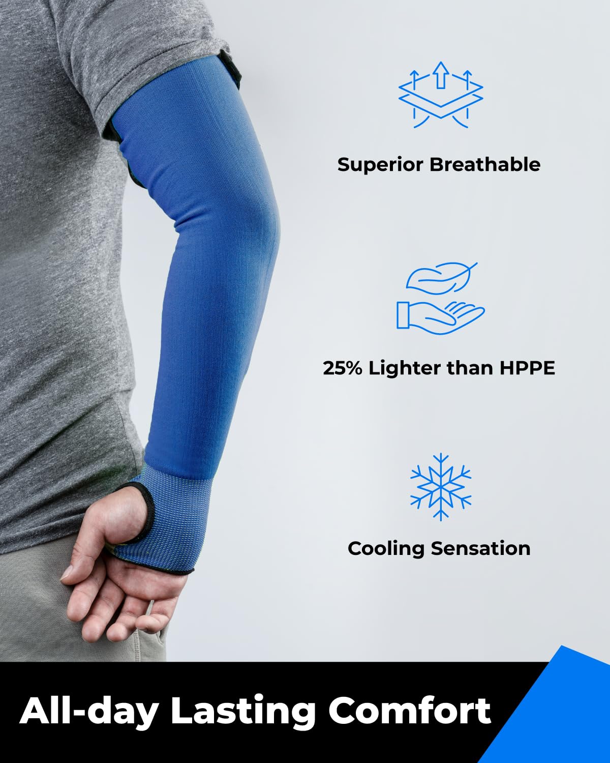 Toolant kitchen sleeve in blue closeup for food prep use