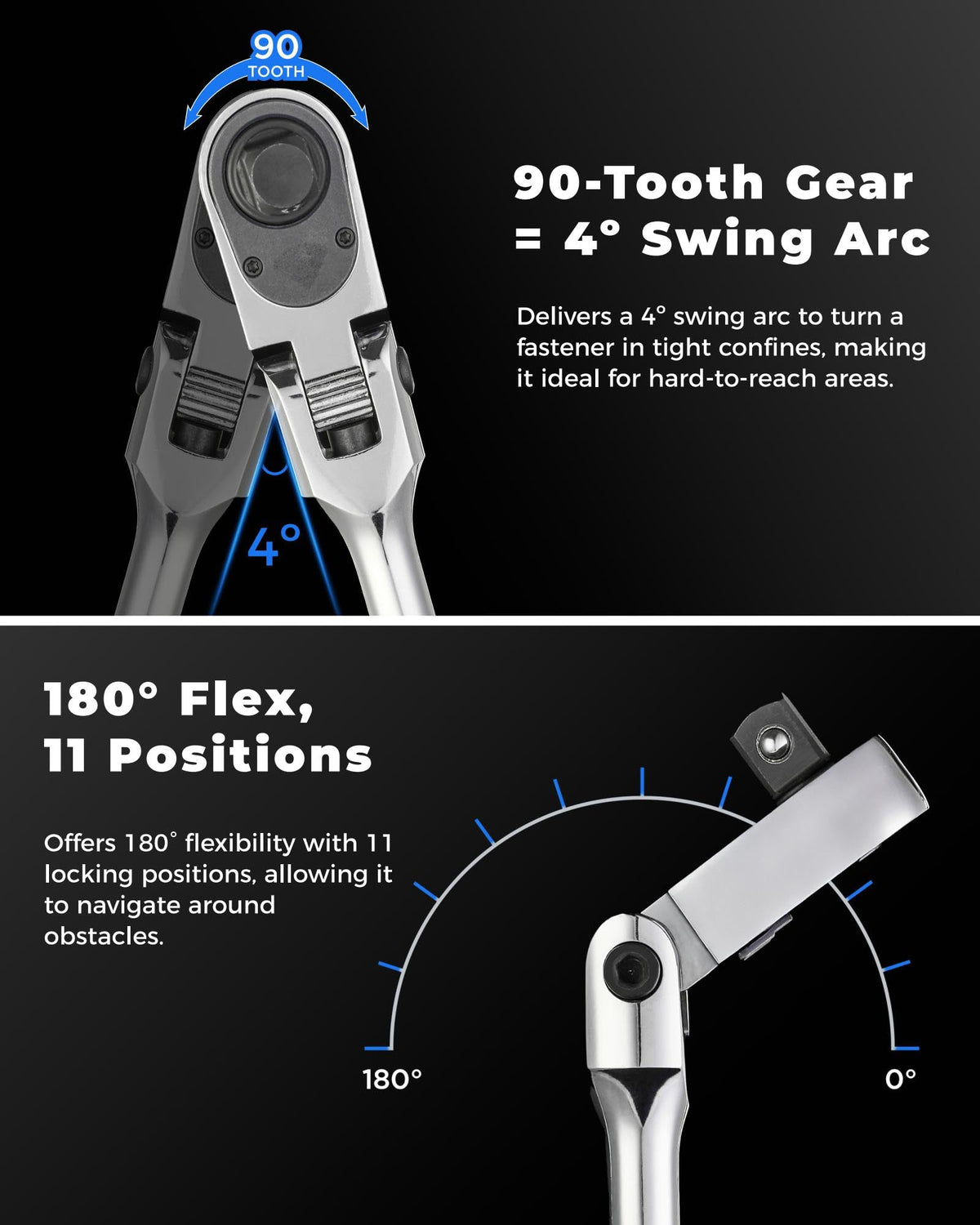 Toolant longer handle provides increased leverage and less fatigue.