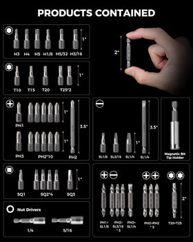 Toolant magnetic tips securing screws with one handed efficiency.
