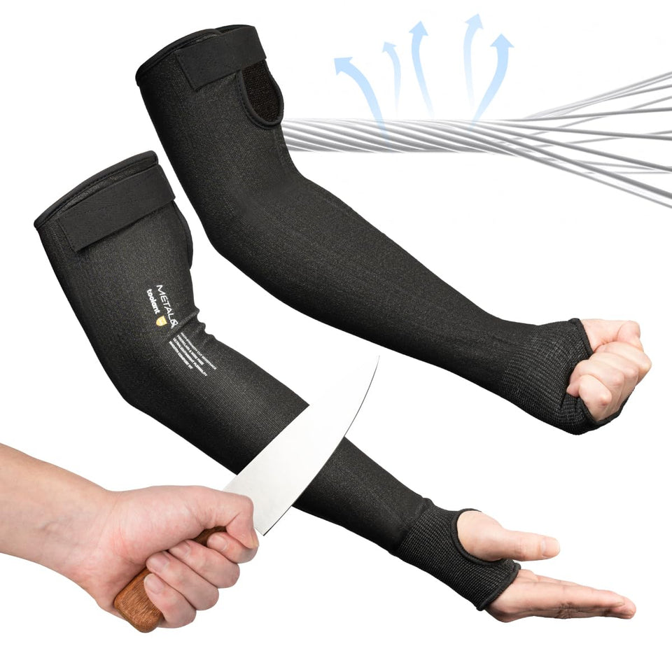 Toolant Metal Q cut-resistant sleeves texture close-up showing breathable fabric for all-day wear.