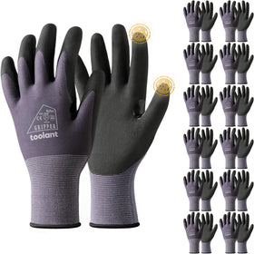 Toolant microfoam nitrile-coated glove palm grip enhances control in wet and oily tasks.