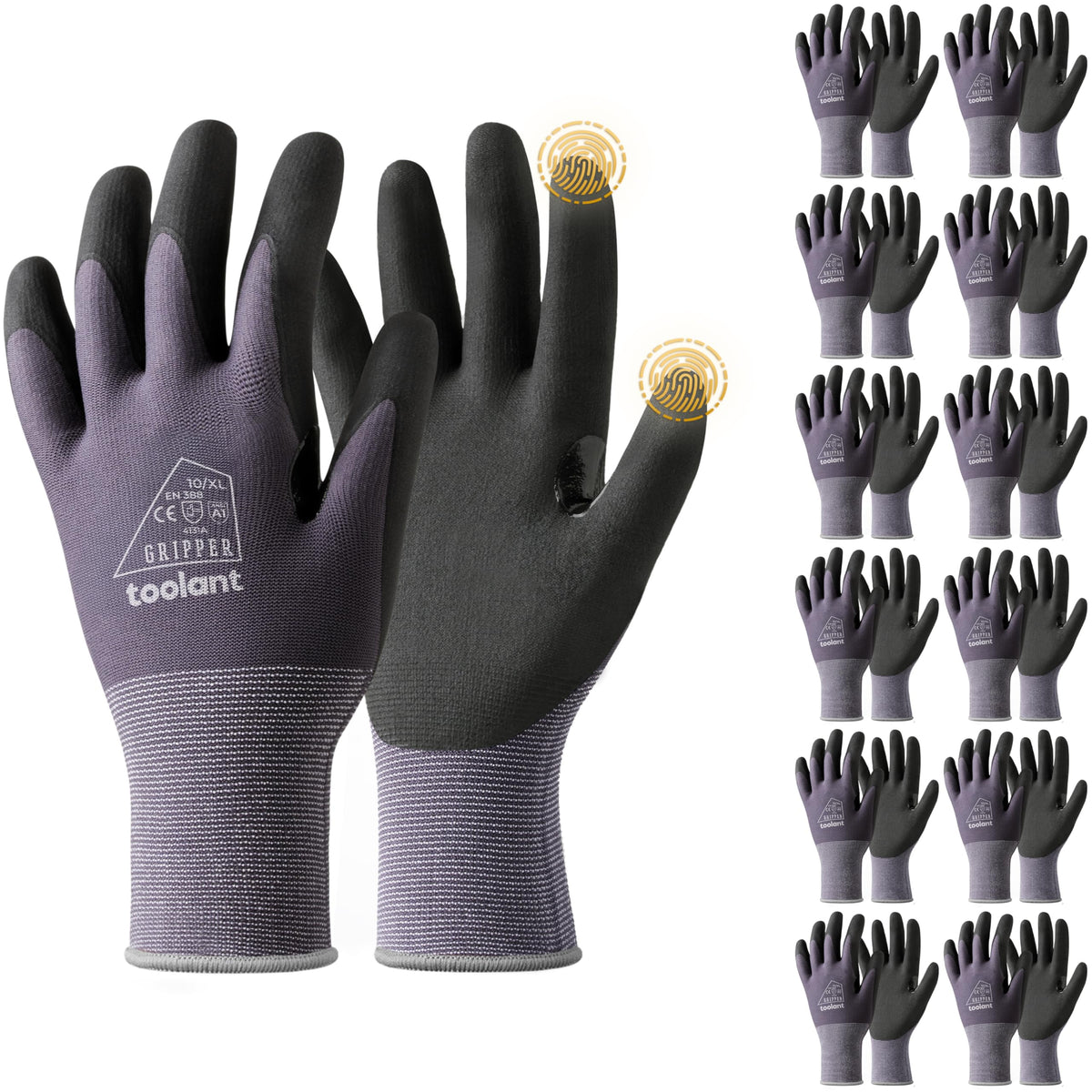 Toolant microfoam nitrile gloves with breathable nylon liner for all-day comfort.
