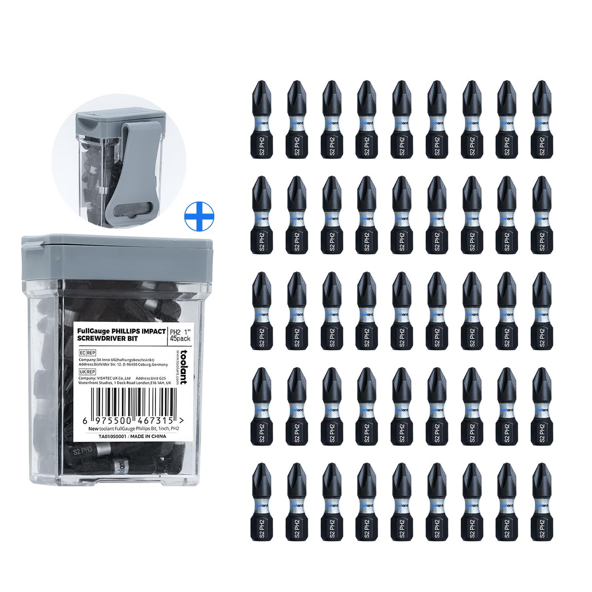 Toolant PH2 1-inch anti-slip bit for secure screw engagement.