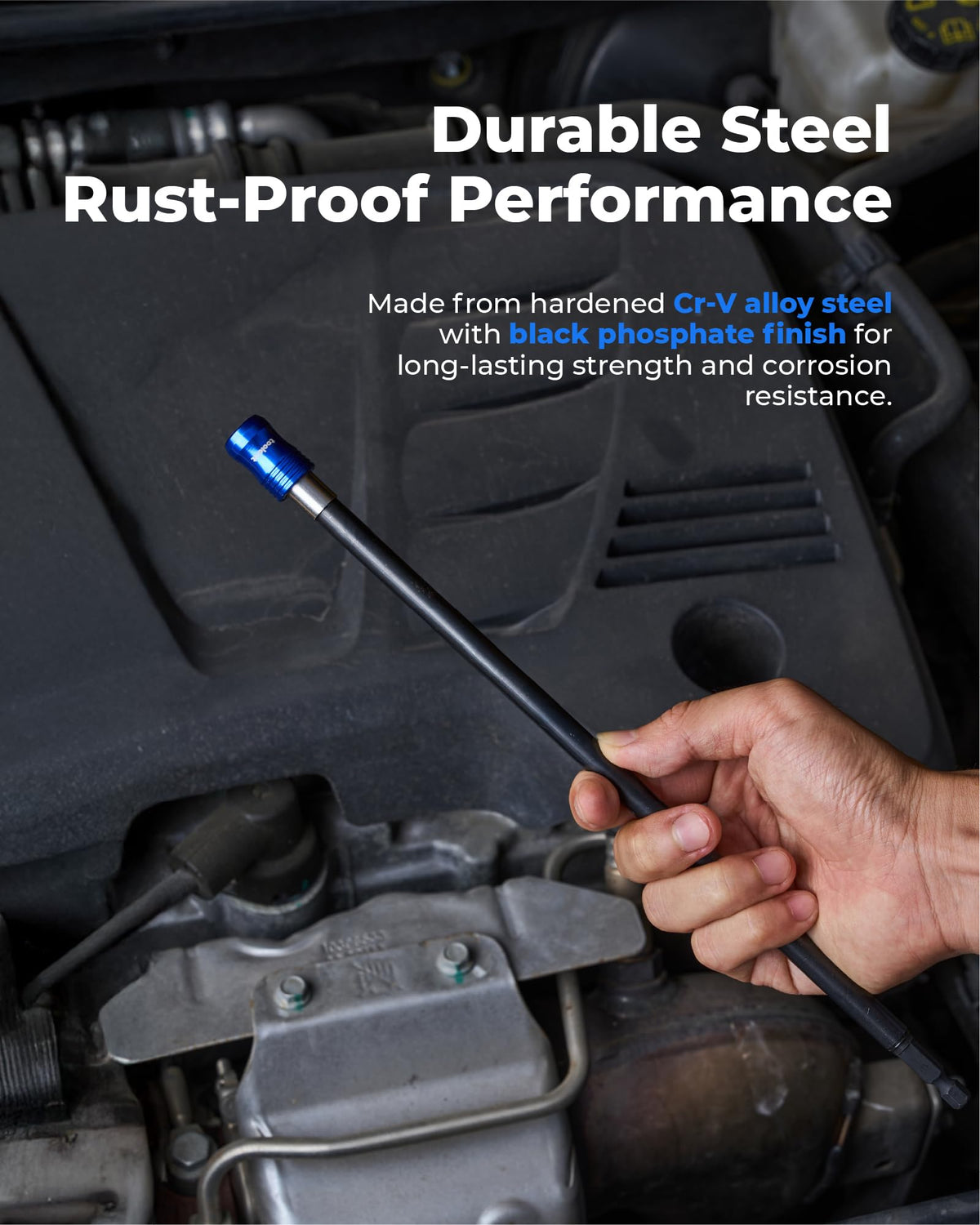 Toolant quick-insert extension speeds bit changes with one-handed use.