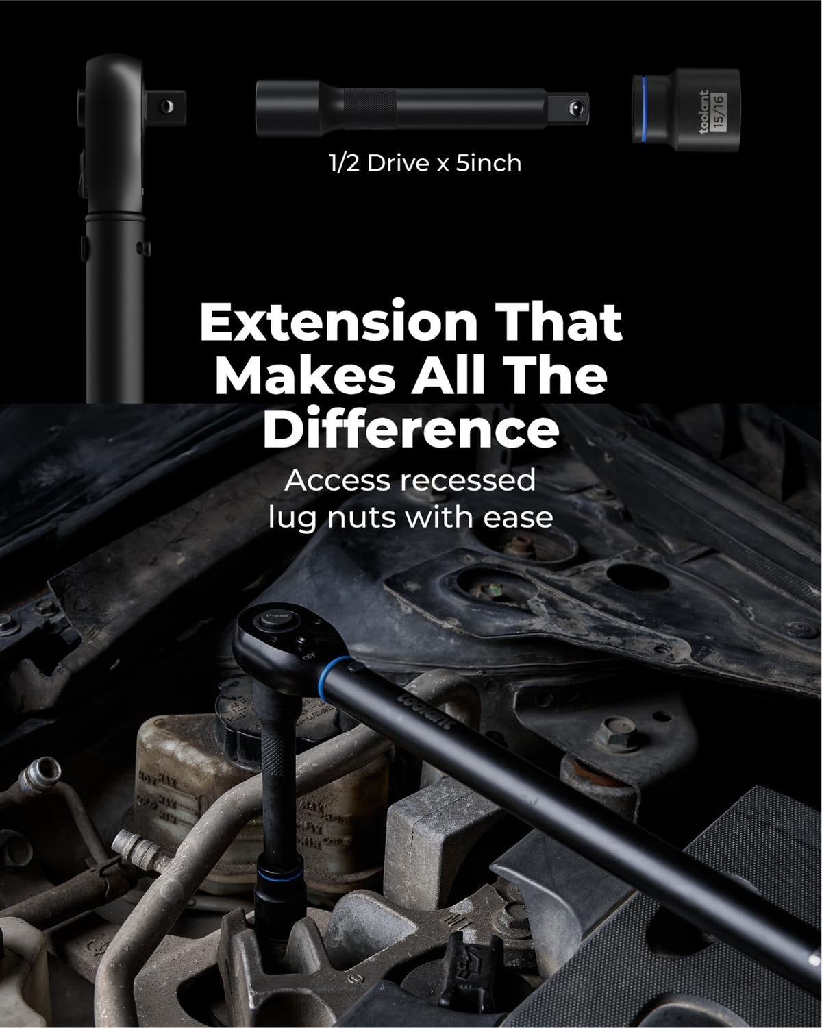 Toolant quick-release button and 72-tooth ratchet head ease operation