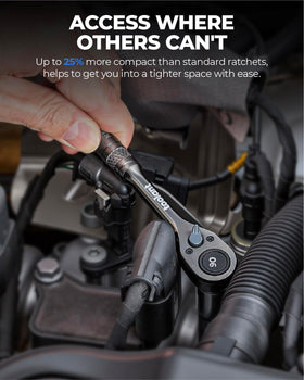 Toolant reversible quick-release enables fast socket changes without losing grip.