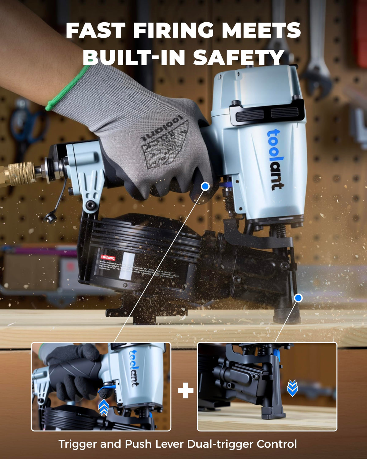 Toolant roofing nailer anti-slip grip ensures steady handling on slopes.
