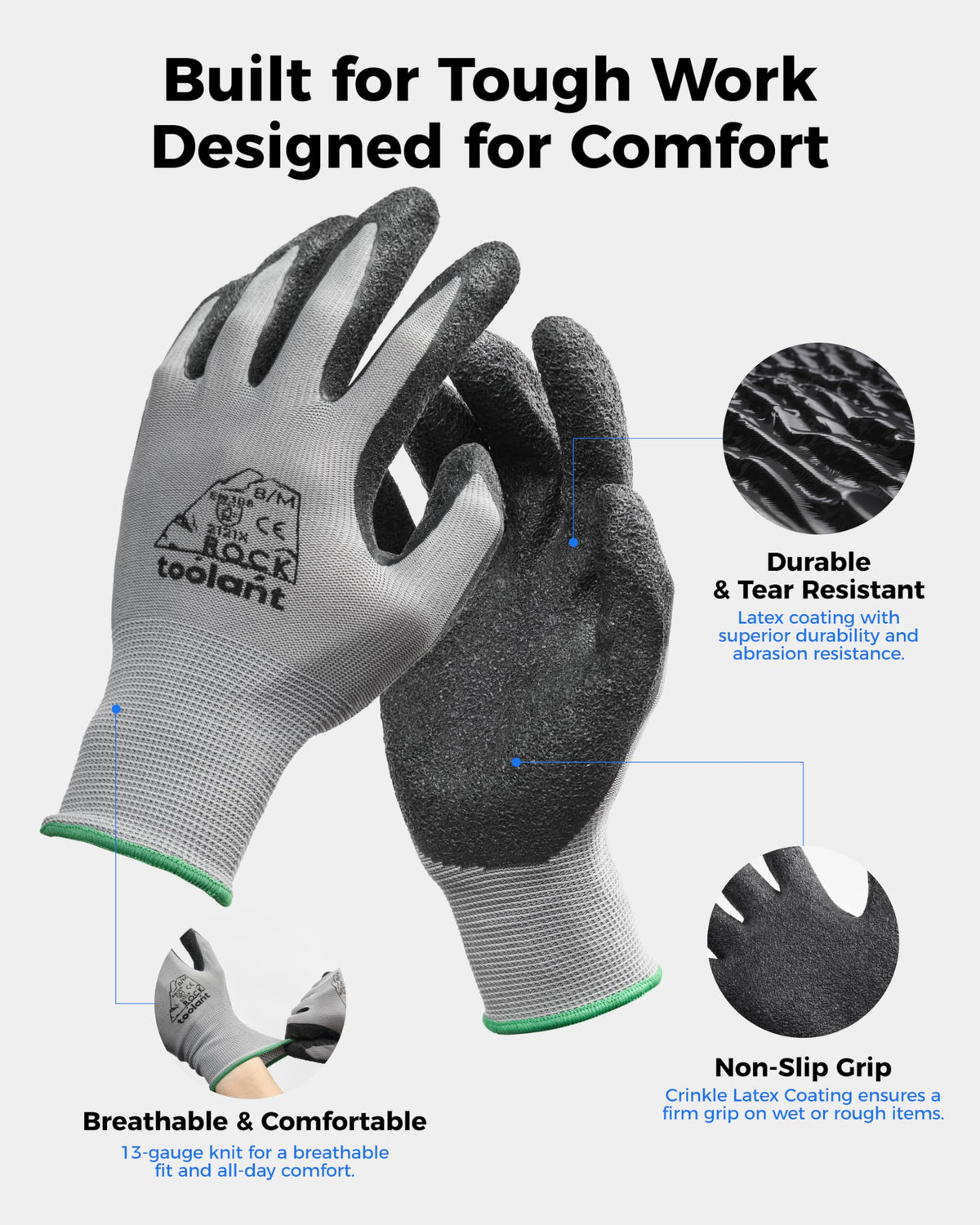 Toolant rubber coated gloves provide reliable protection for construction tasks.
