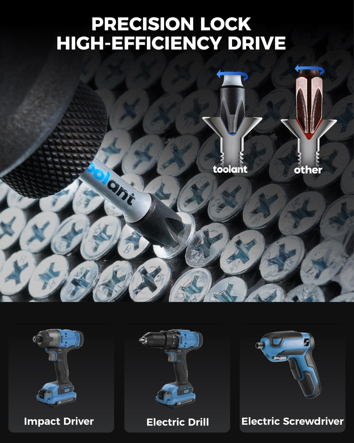 Toolant S2-steel impact-rated bits built for high-torque use.