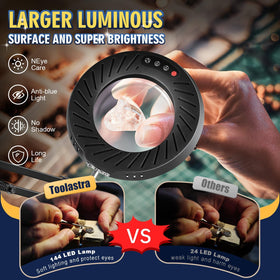 Toolastra 144 LEDs magnifying lamp provides bright, shadow-free detail work.