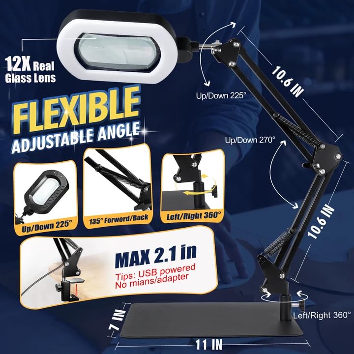Toolastra adjustable arm keeps precise positioning on desks, benches, or labs.