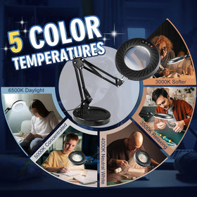 Toolastra USB-powered desk lamp with magnifier for easy setup.