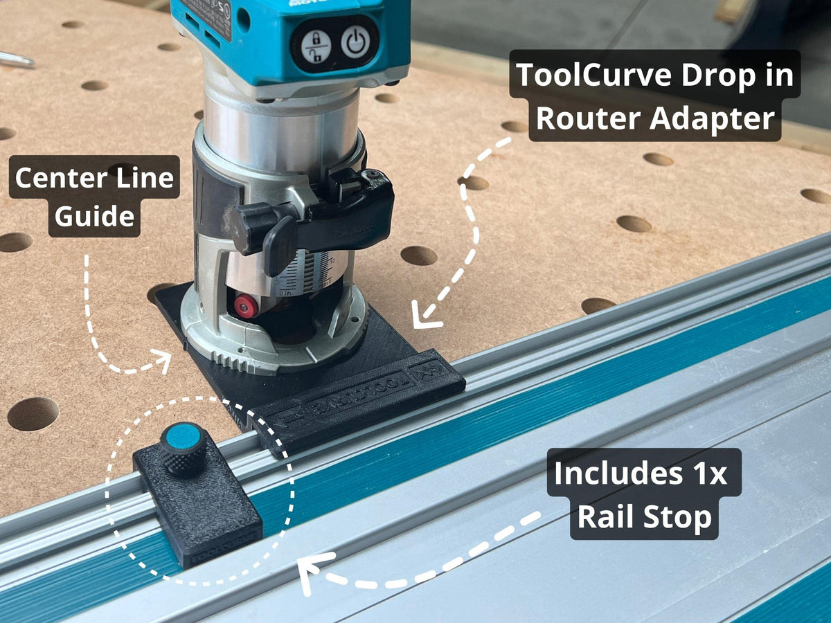 ToolCurve rail stop in action stabilizes the guide for consistent straight cuts