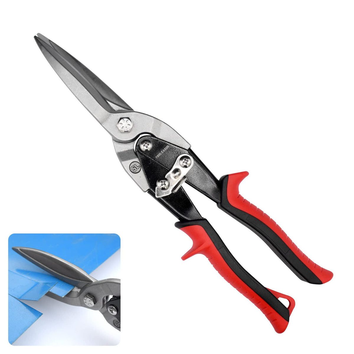 TOOLEAGUE 12-inch aviation tin snips with forged blade for heavy-duty sheet metal.