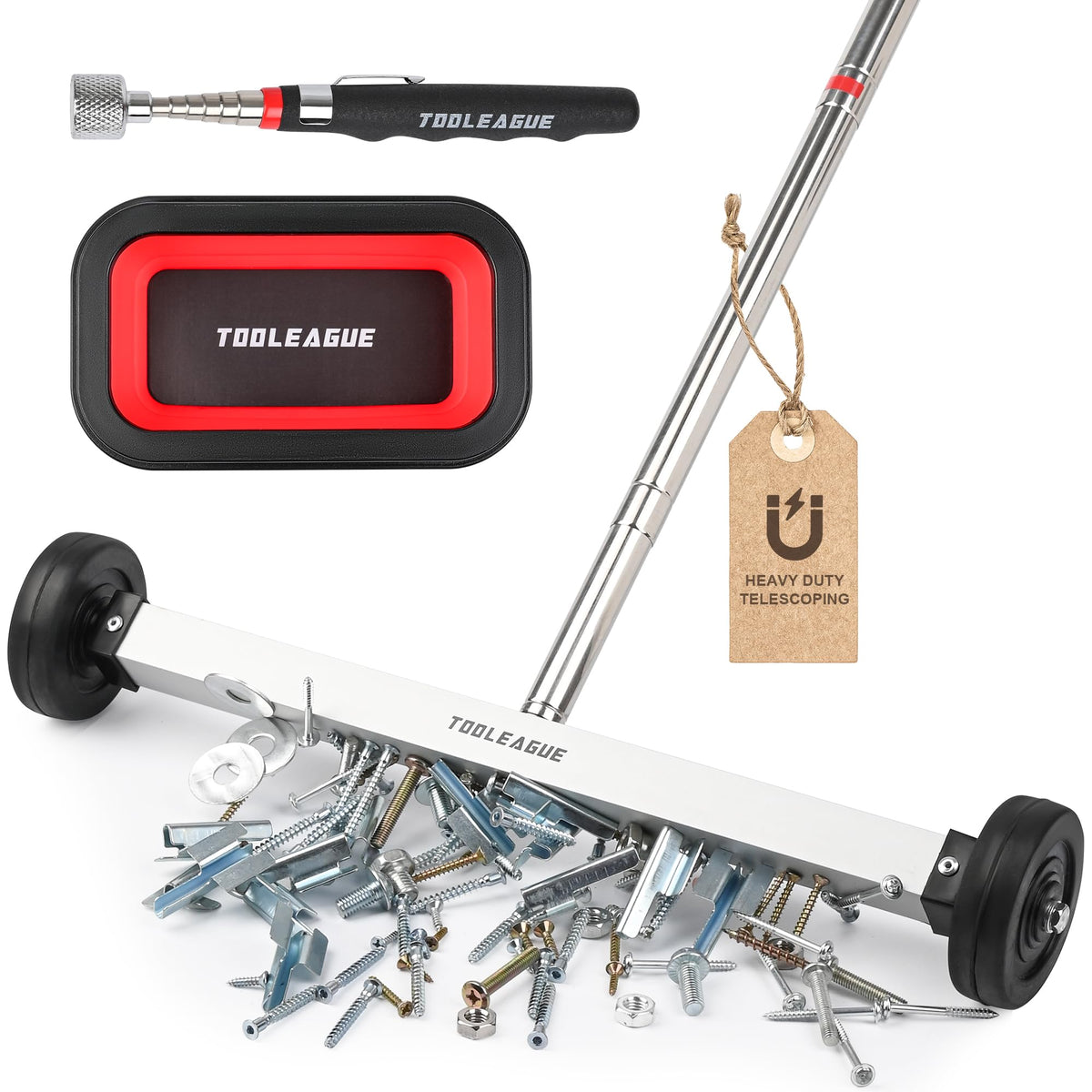 TOOLEAGUE 17-inch rolling sweeper with wide magnetic coverage for fast metal pickup