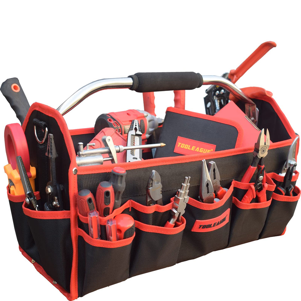 TOOLEAGUE 19-inch heavy-duty tool bag closed view showing rugged exterior and structure.