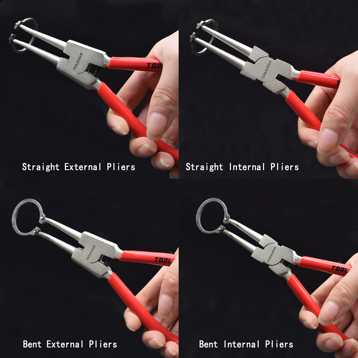 TOOLEAGUE 4-piece circlip pliers set in use for durable performance