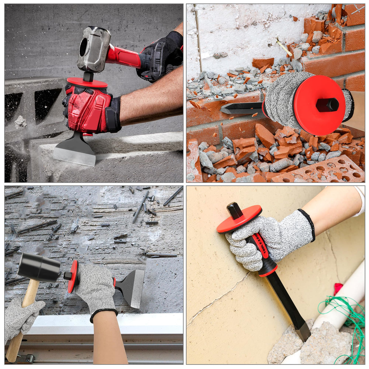 TOOLEAGUE chisels in use on bricks demonstrating durable performance