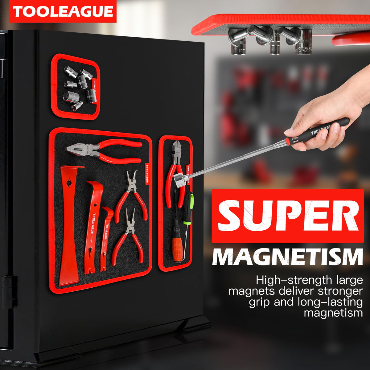 TOOLEAGUE extendable magnetic pickup pen reaches tight spots with strong hold.