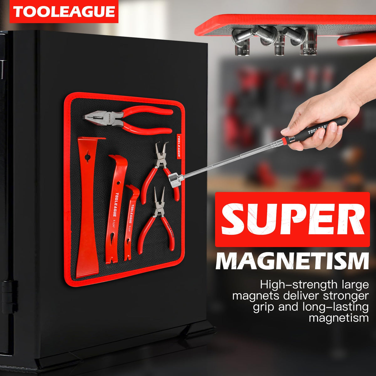 TOOLEAGUE tool mat conforms to uneven metal surfaces without slipping.